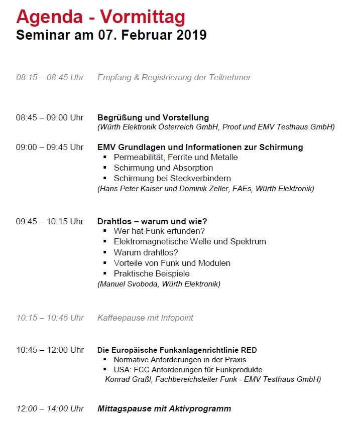 Agenda Vormittag EMV Seminar 2019